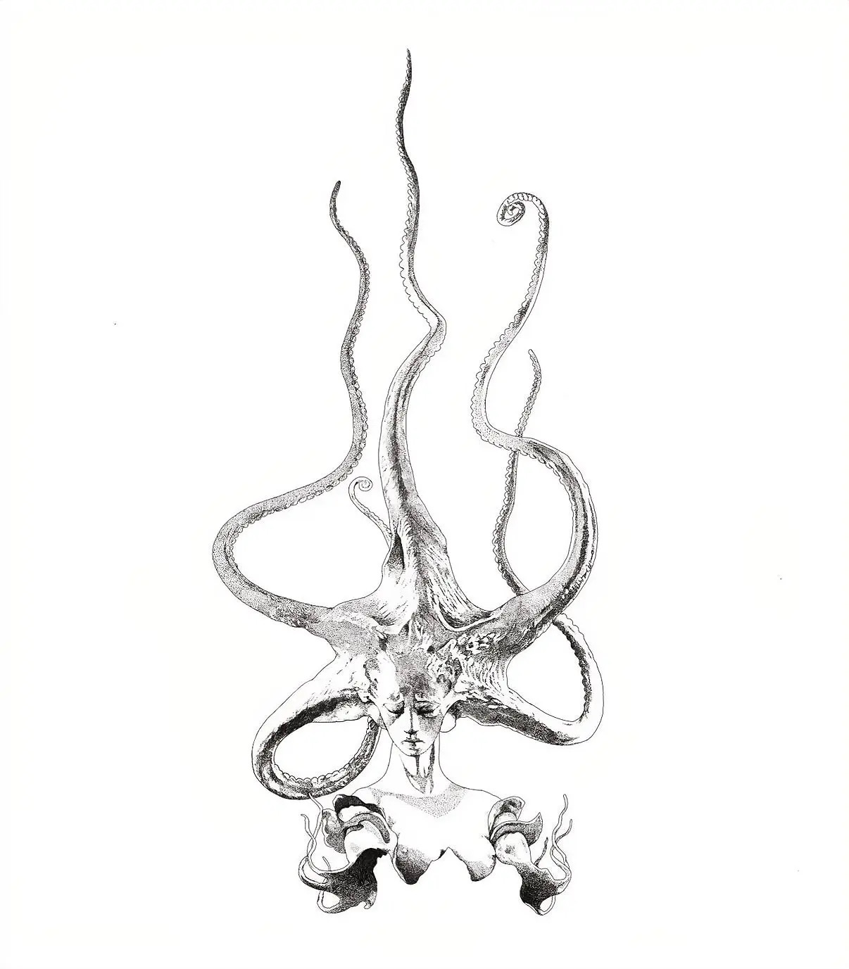 Ink drawing of a woman with octopus tentacles
